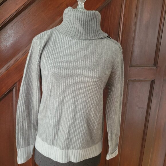 Kinross Cashmere Gray Ribbed Turtleneck Sweater With Zip Collar Size M - Picture 2 of 8